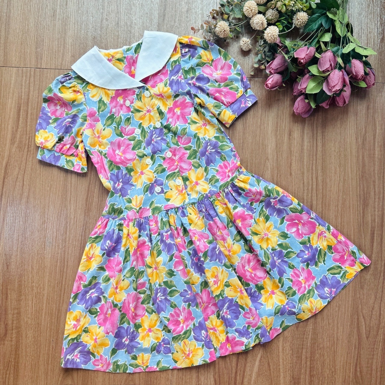 St.Michael英國製水彩花花古著連身裙