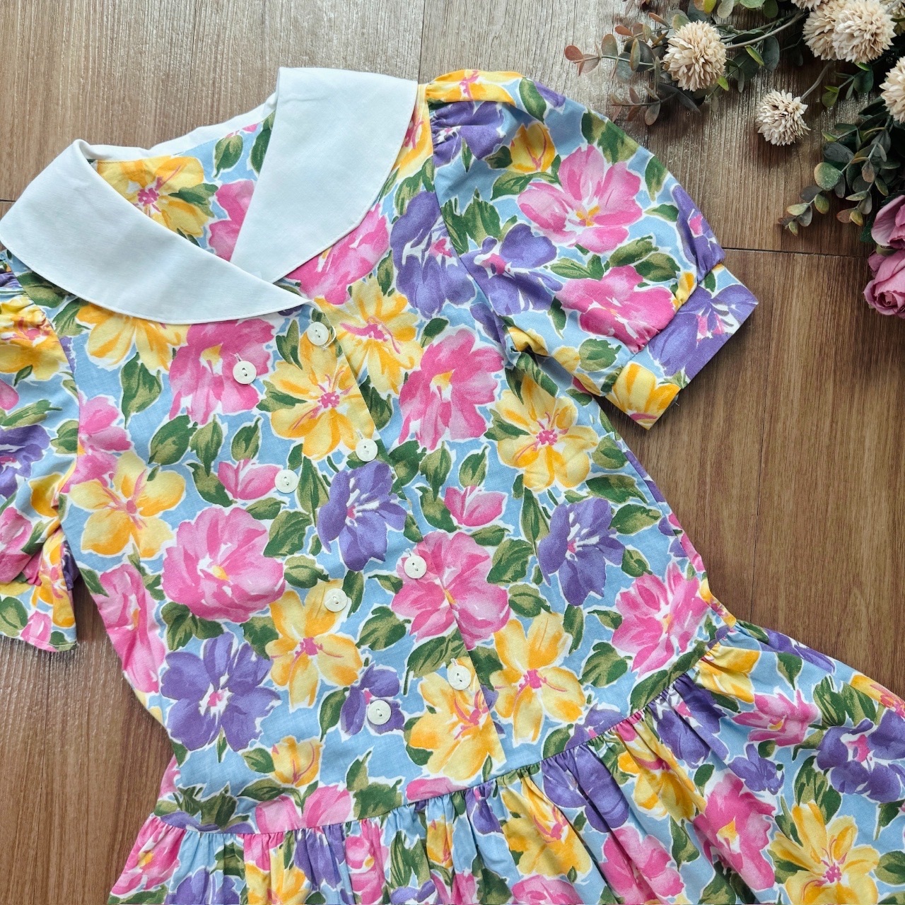 St.Michael英國製水彩花花古著連身裙