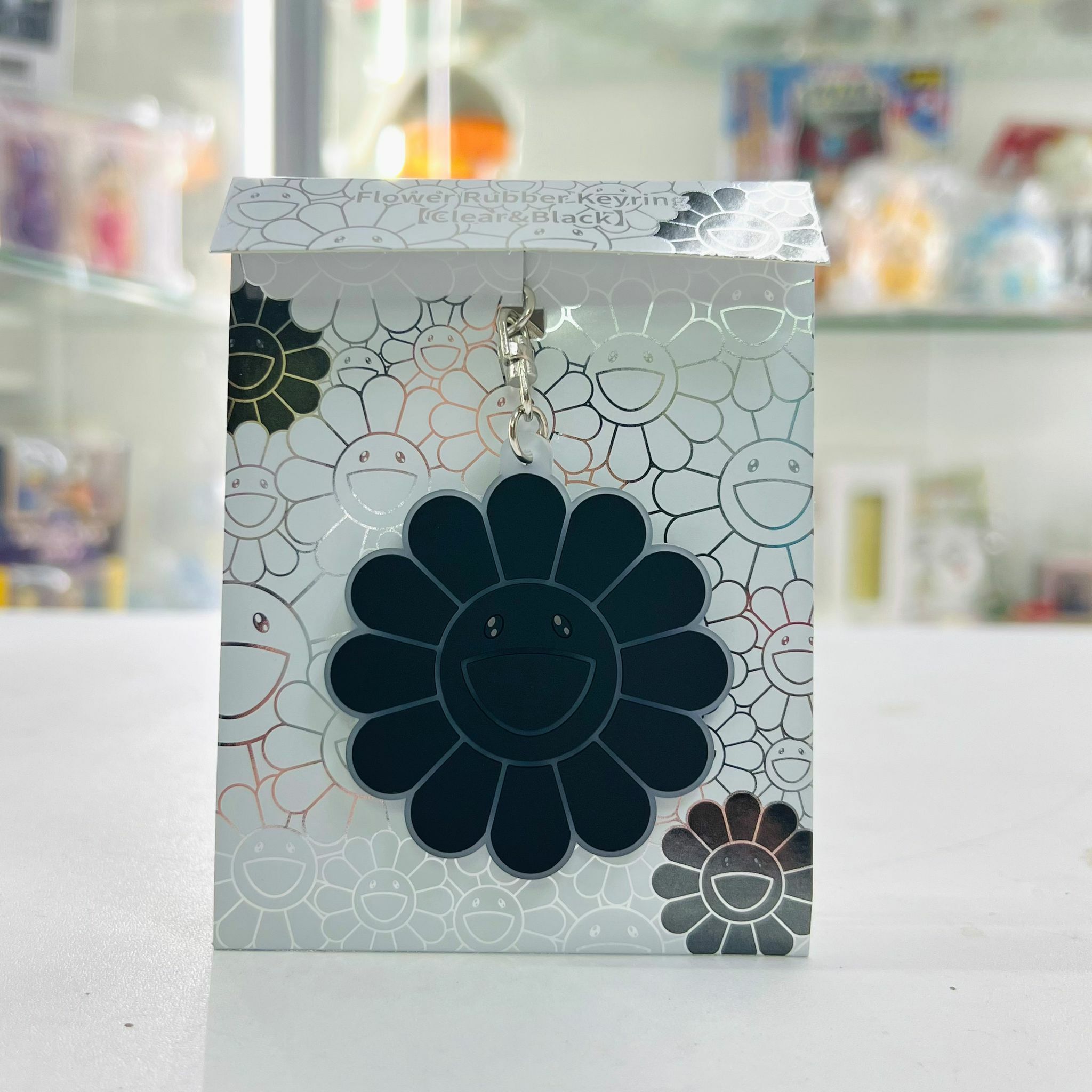 Flower Rubber Keyring (Clear & Black)