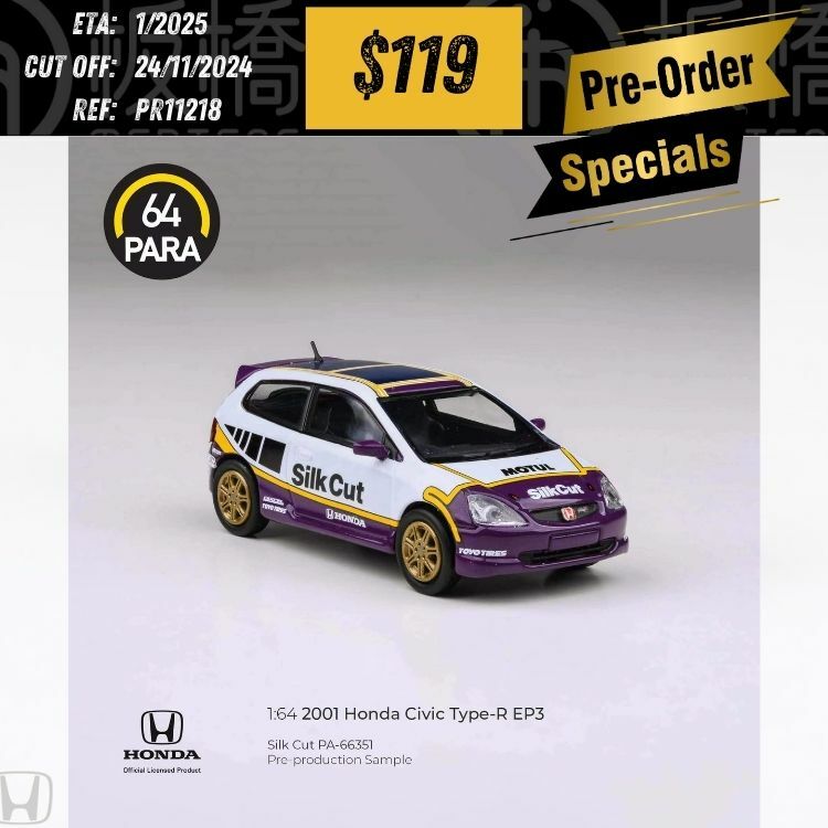 PO-$119 * PARA64 * 1:64 2001 HONDA CIVIC TYPE R EP3 SILK CUT RHD [OD21/11]