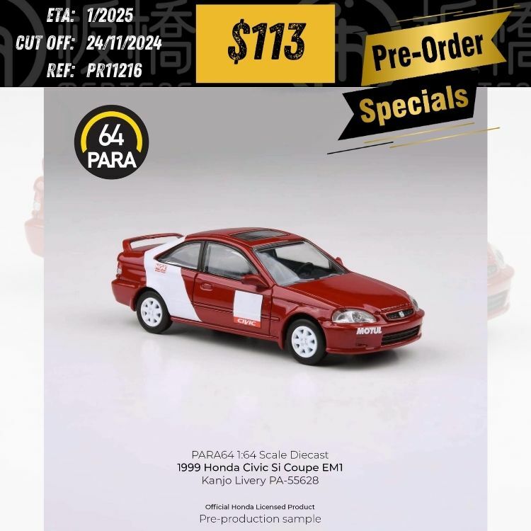 PO-$113 * PARA64 * 1:64 1999 HONDA CIVIC SI EM1 KANJO LHD [OD21/11]