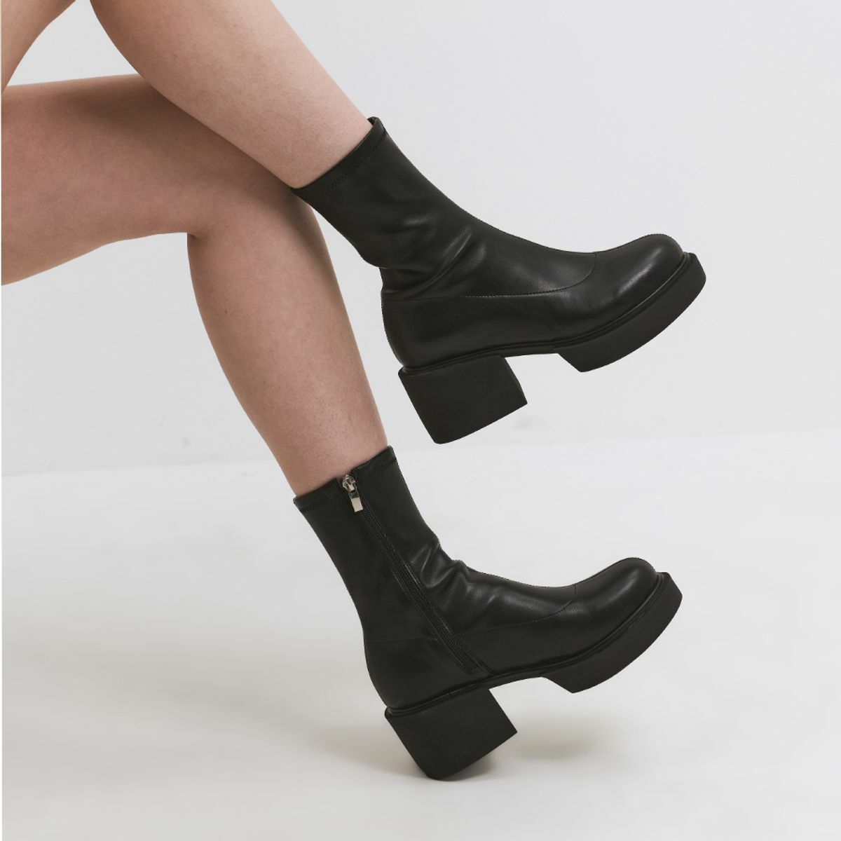 SALT AND CHOCOLATE Round toe Gabossi Span Ankle Boots(6.5cm)