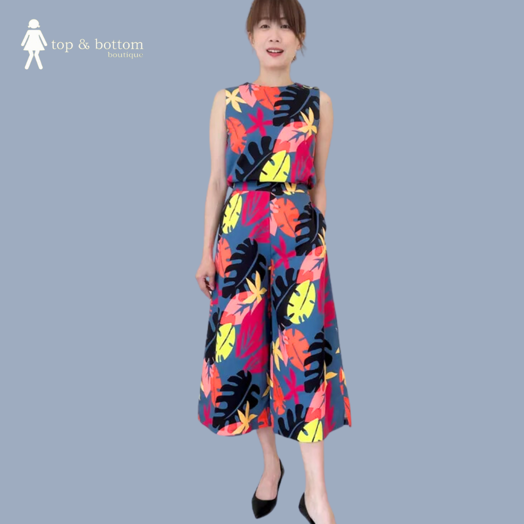 SOLID FLORAL WIDE LEG PANT