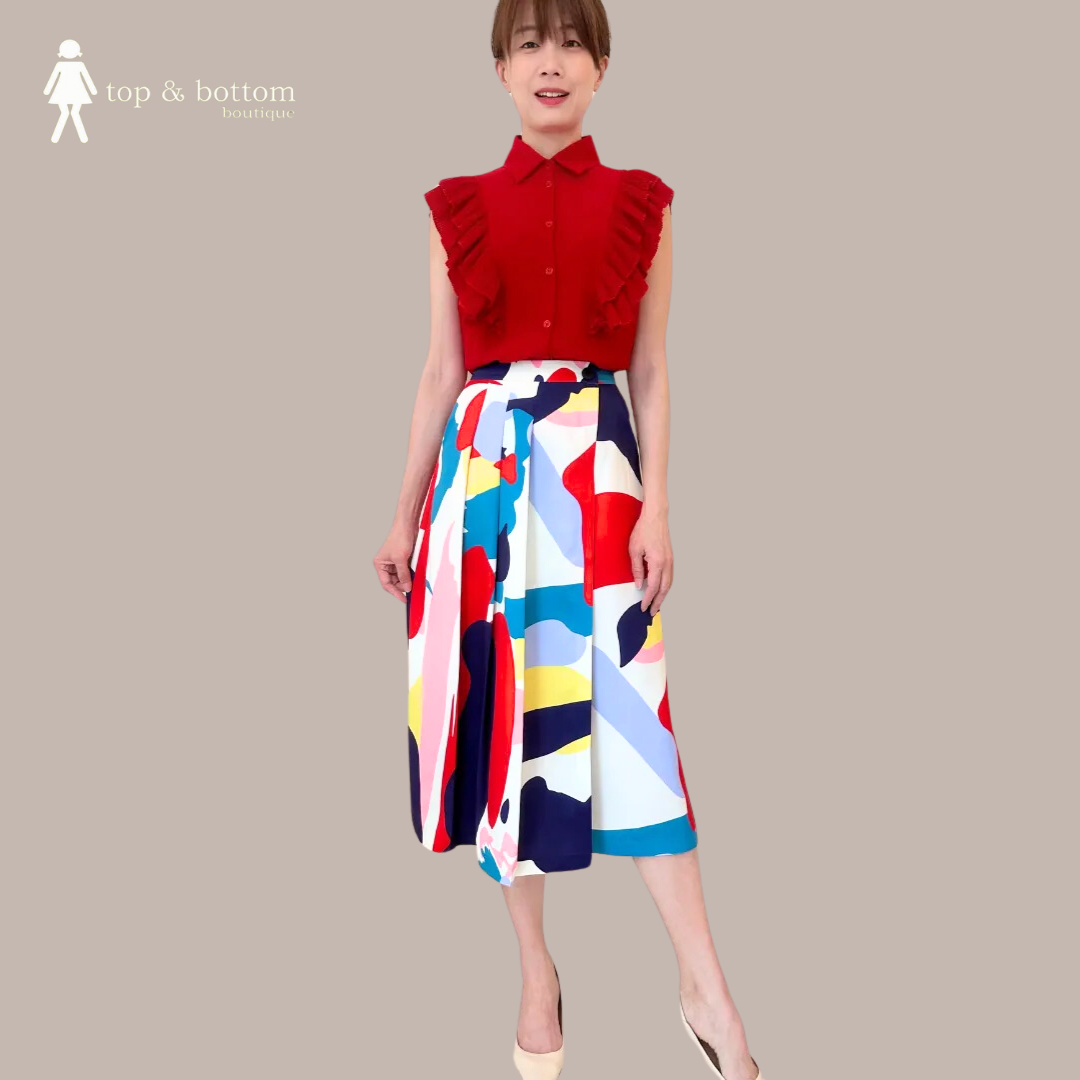 CHIFFON PLEATED SLEEVE BUTTON DOWN BLOUSE