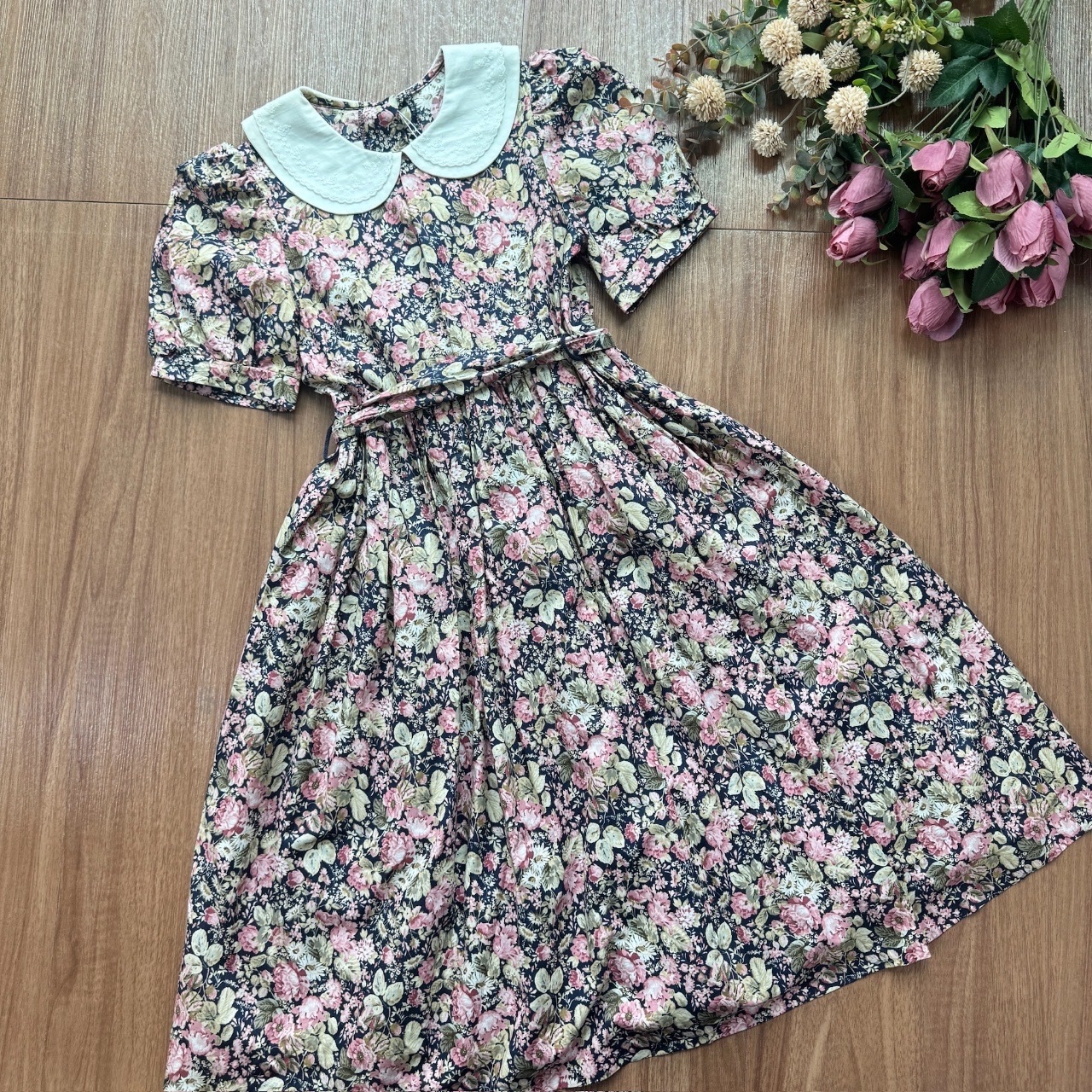 Laura Ashley英國製90年代深藍色古著連身裙