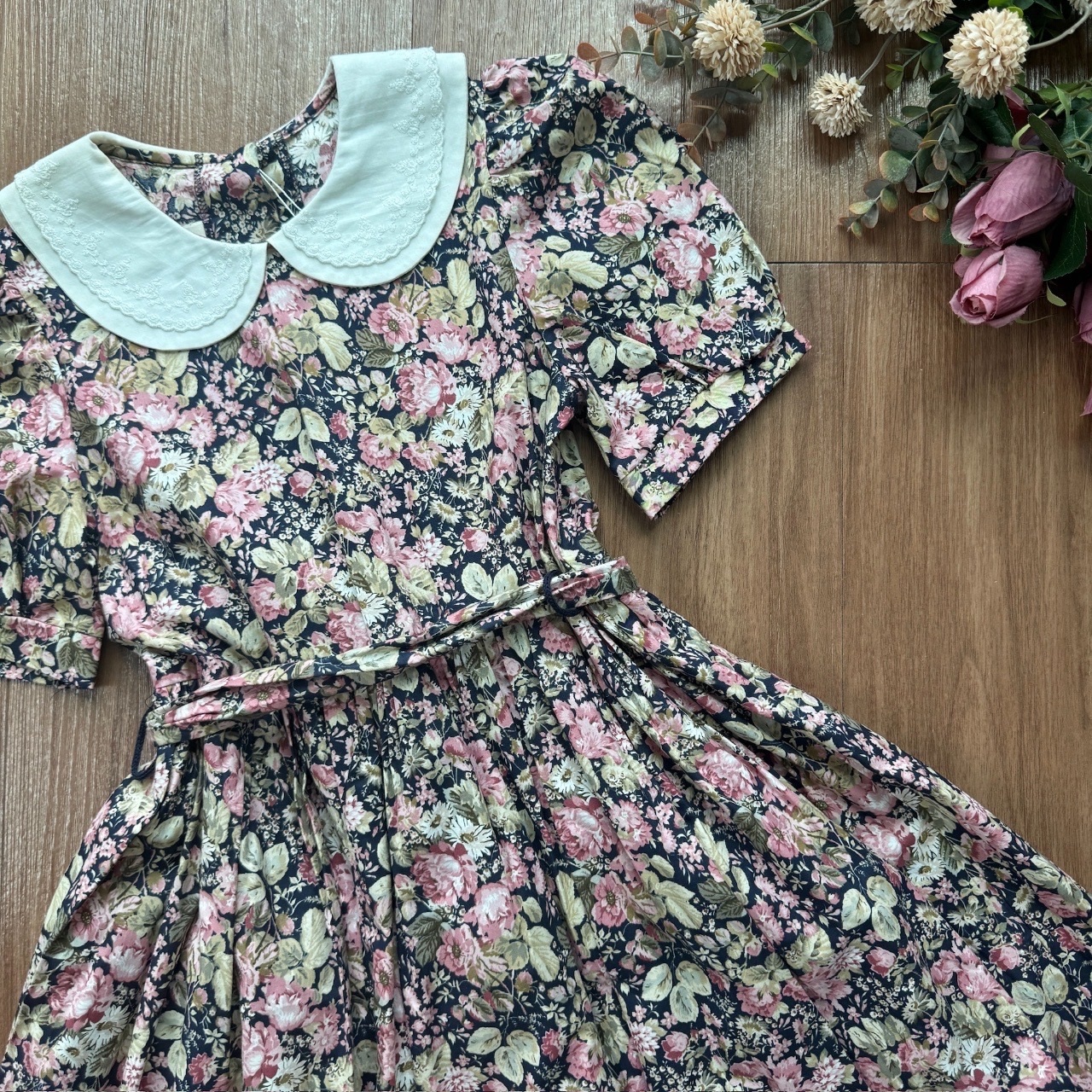 Laura Ashley英國製90年代深藍色古著連身裙