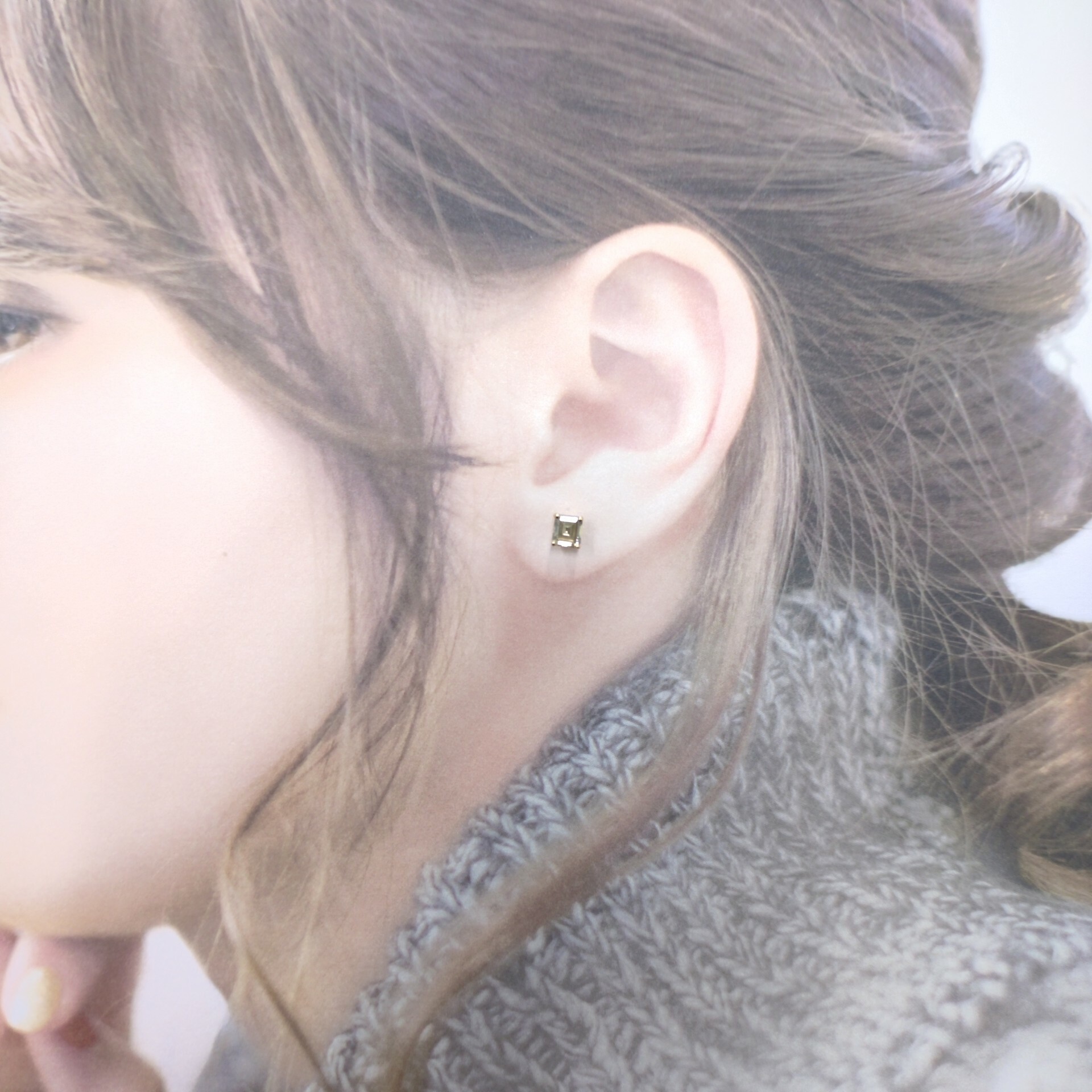 全新18K玫瑰金【主石1卡22份方形鑽石】耳環