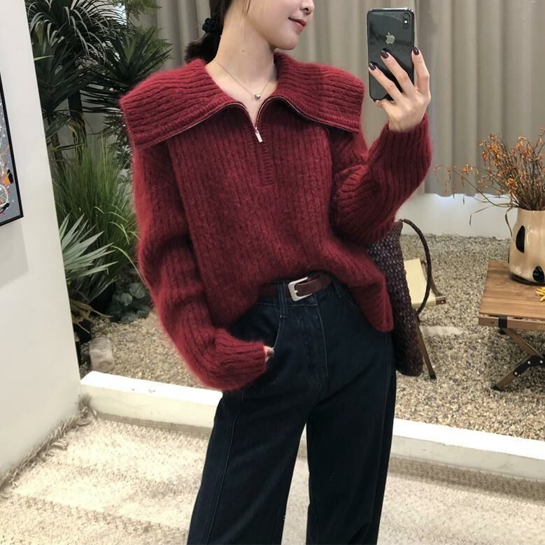 ᴷᴼᴿᴱᴬ 正韓🇰🇷 超大翻領時尚粗針織上衣（三色）