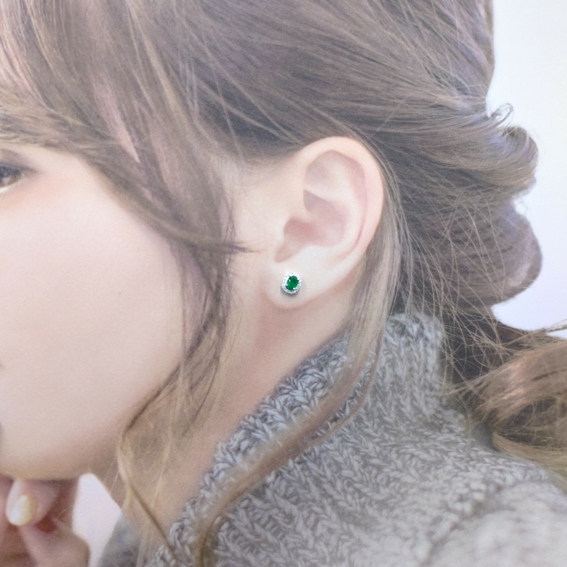 18K White Gold 0.55ct Emerald and Diamond Earrings