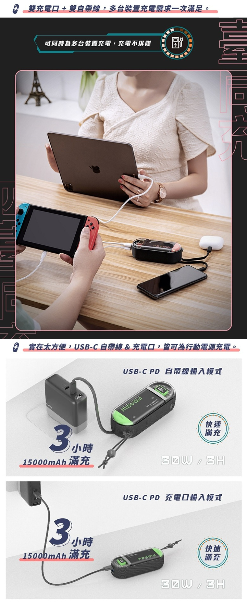 Idmix 45W太空膠囊快充行動電源  P15Ci Pro