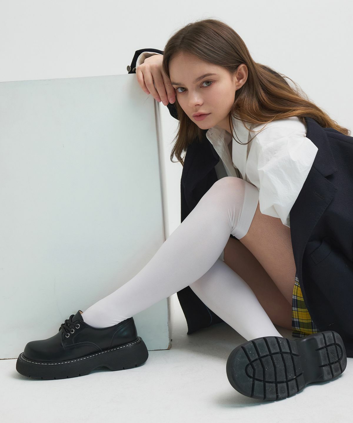 SALT AND CHOCOLATE Round Toe Stitch Lace-up Loafers(4.5cm)