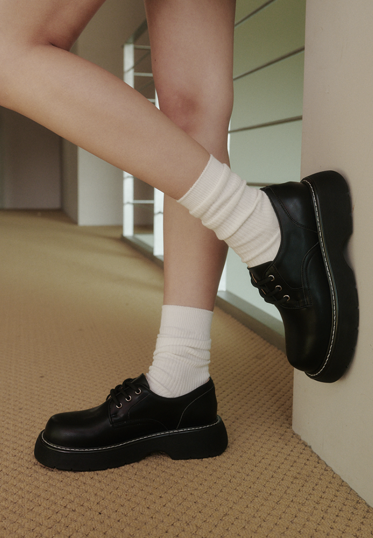 SALT AND CHOCOLATE Round Toe Stitch Lace-up Loafers(4.5cm)