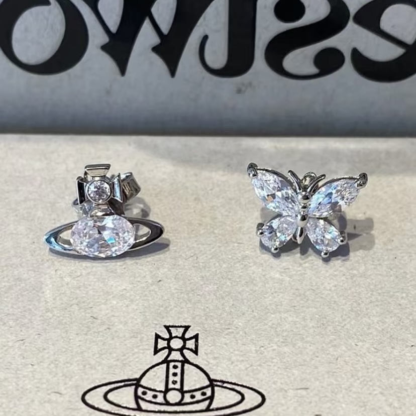 VIVIENNE WESTWOOD Elianne 鉑金白色水晶耳環