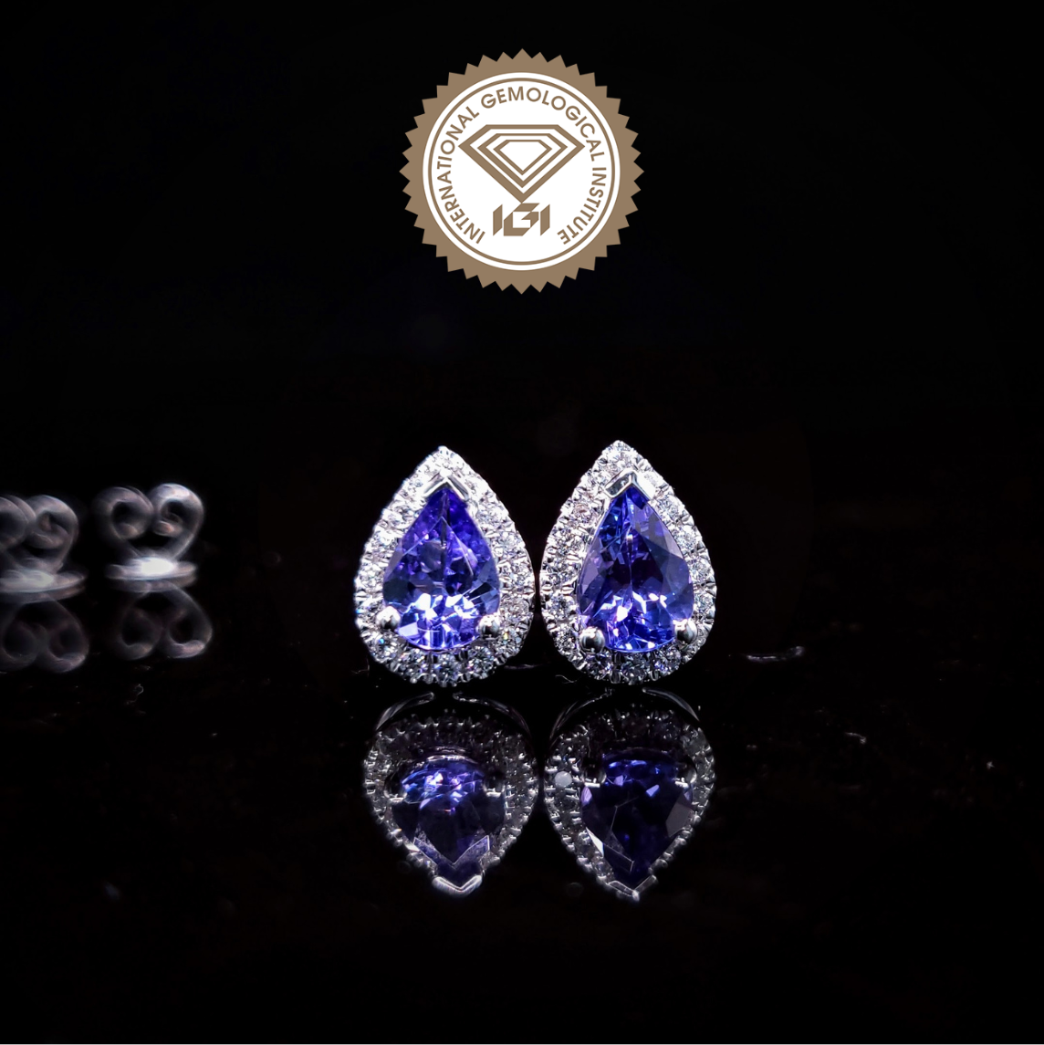 18K White Gold 1.27ct Tanzanite and Diamond Earrings