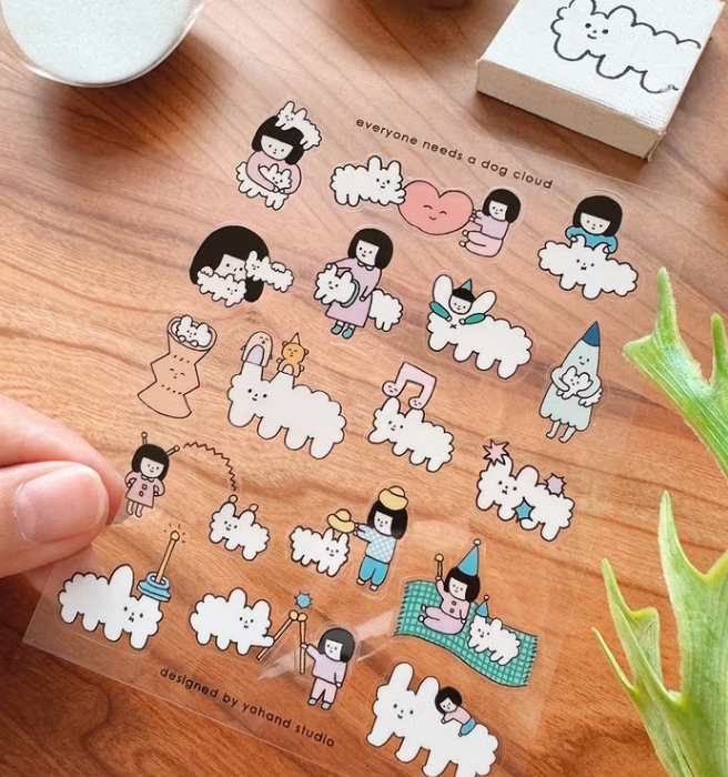 透明割型小貼紙 / 狗狗雲朋友｜右手超人 臺灣