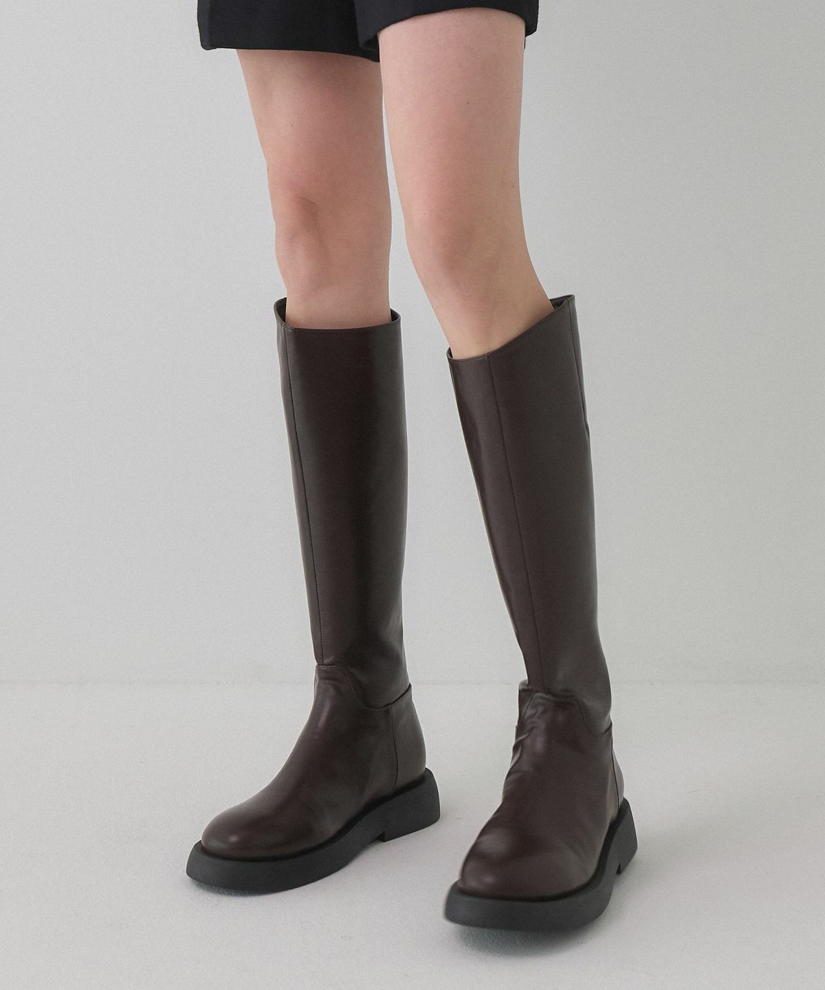 SALT AND CHOCOLATE Round Toe Basic Flat Long Boots