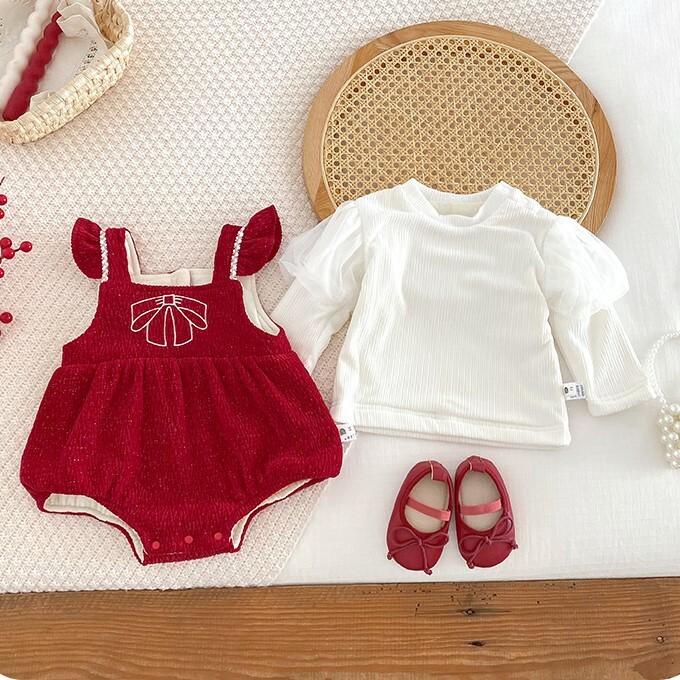 紅蝴蝶結姐妹款包屁衣