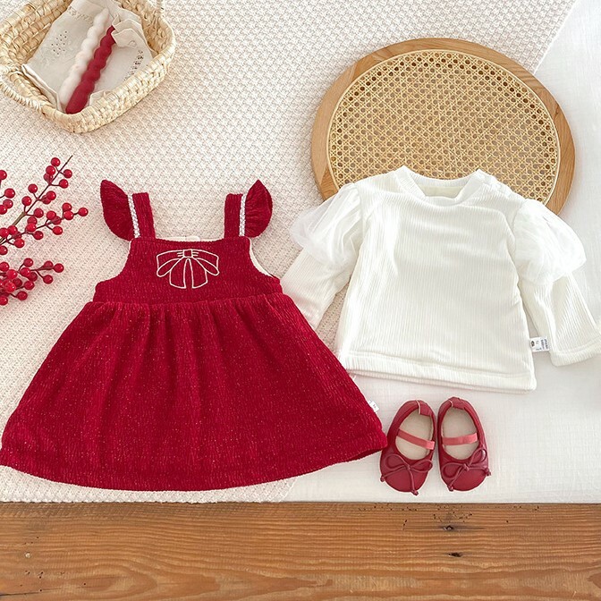 紅蝴蝶結姐妹款洋裝-內搭