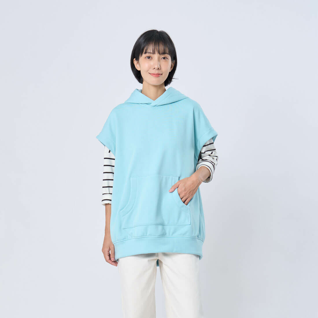 Amy暖窩短毛連帽背心T/天藍