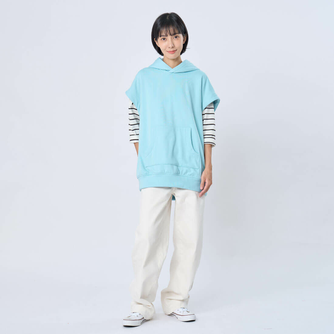 Amy暖窩短毛連帽背心T/天藍