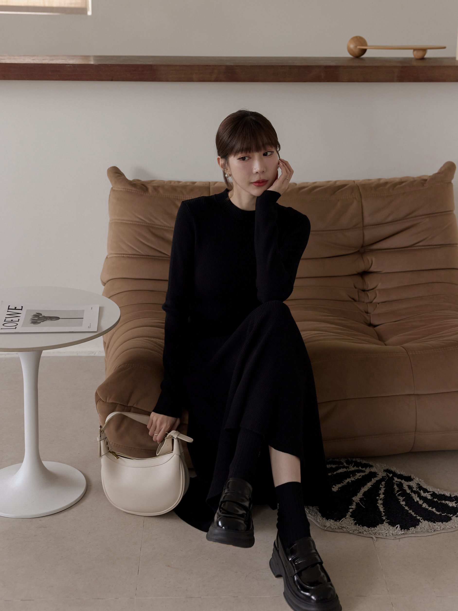 推薦款 小立領彈性修身針織長洋