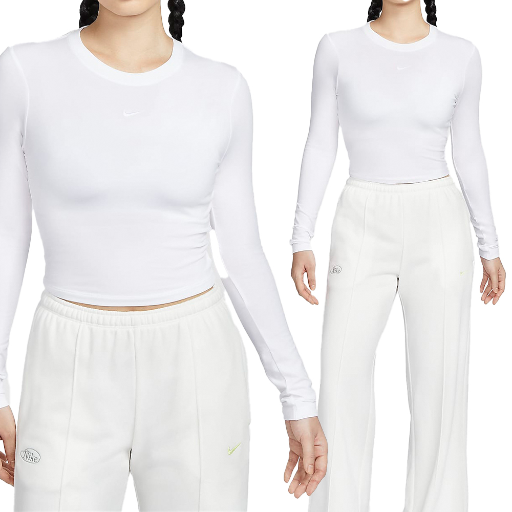 Nike CHLL KNT LS CRP 女款 白色 運動 上衣 短版 薄長T 休閒 長袖 HF5323-100