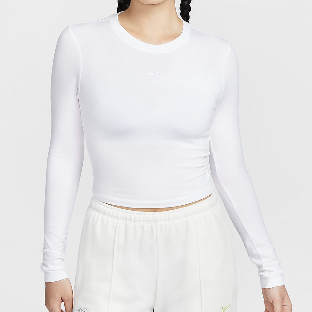 Nike CHLL KNT LS CRP 女款 白色 運動 上衣 短版 薄長T 休閒 長袖 HF5323-100