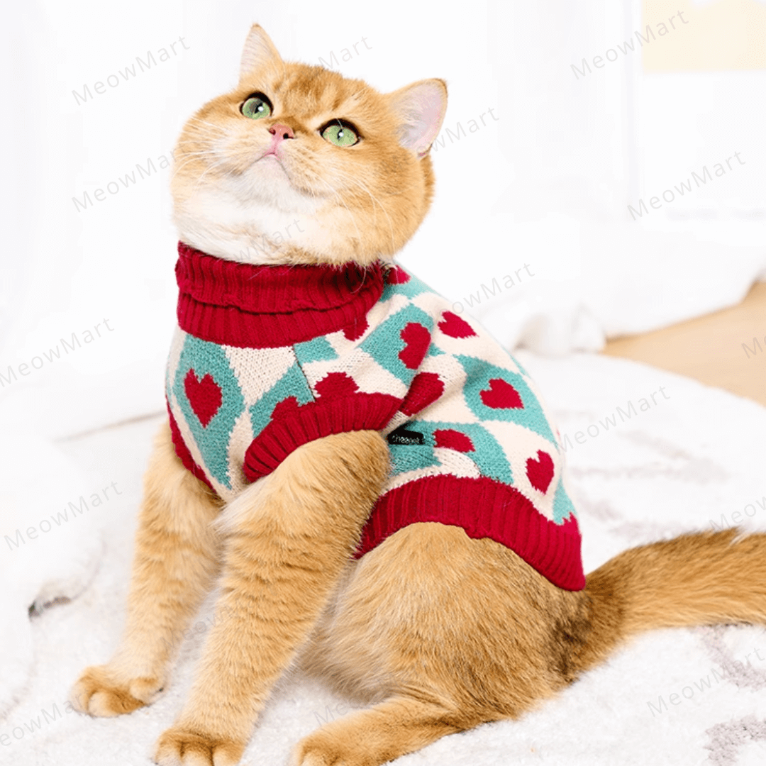 復古愛心保暖寵物背心 (貓狗適用)