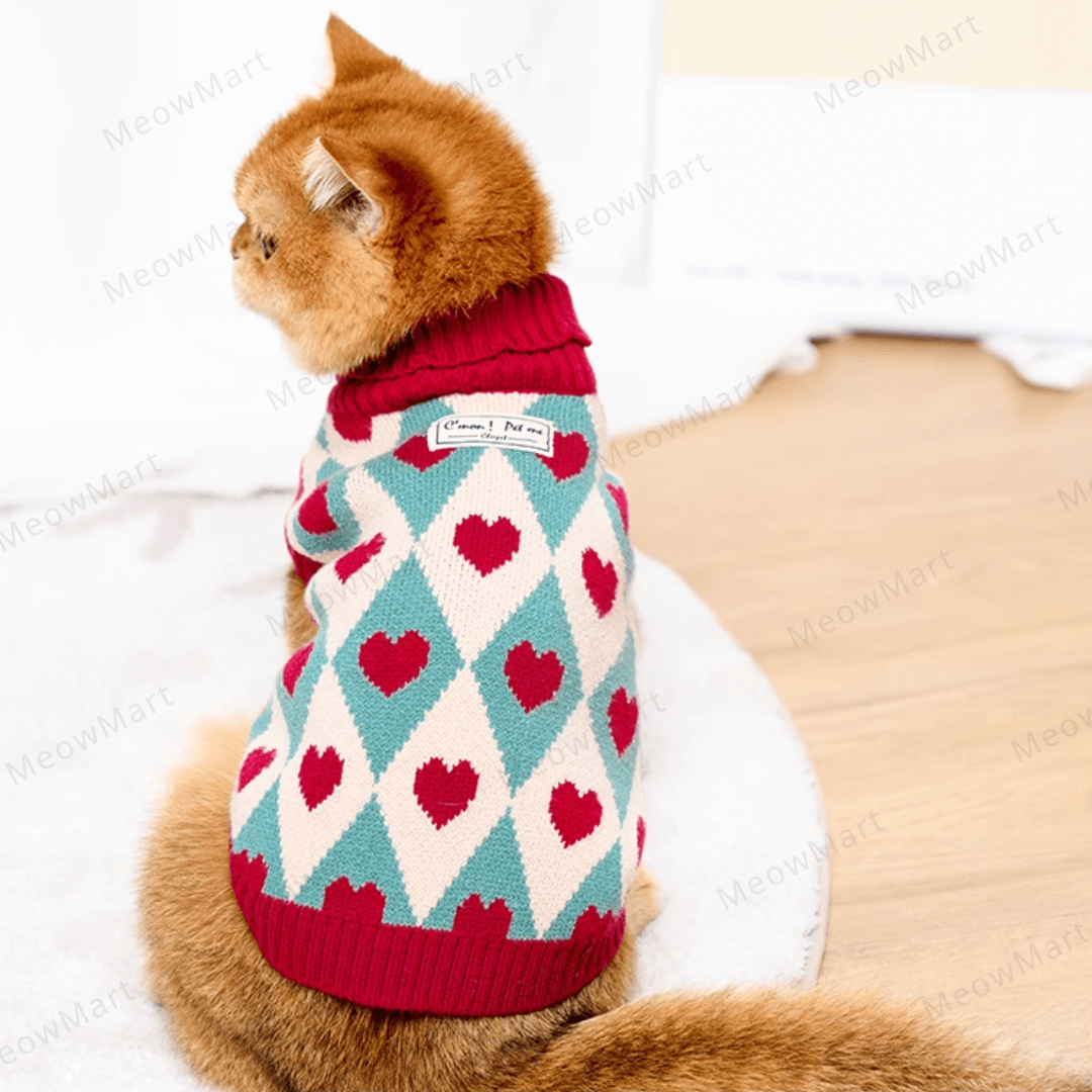 復古愛心保暖寵物背心 (貓狗適用)