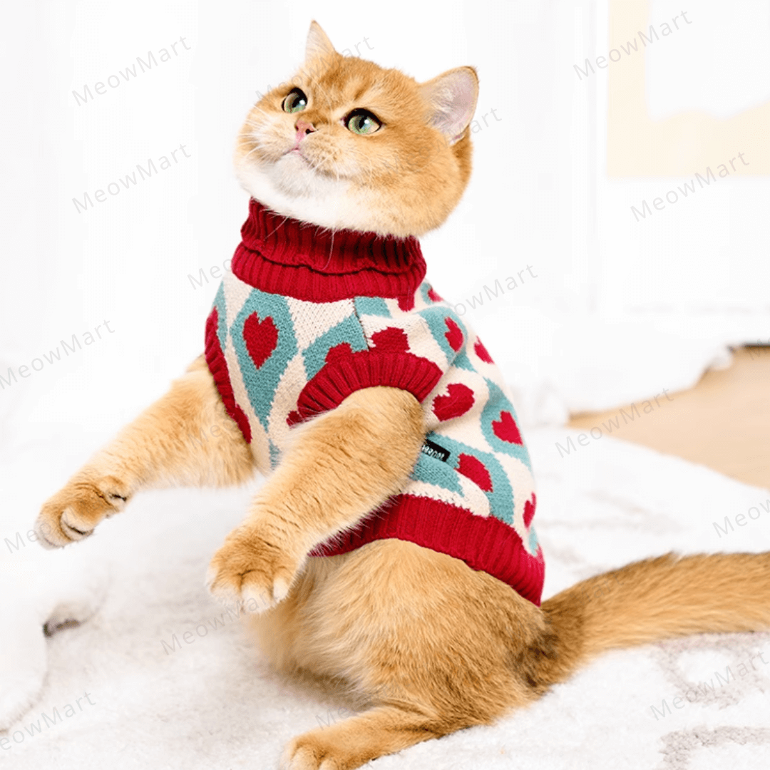 復古愛心保暖寵物背心 (貓狗適用)