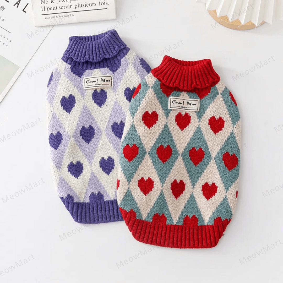 復古愛心保暖寵物背心 (貓狗適用)