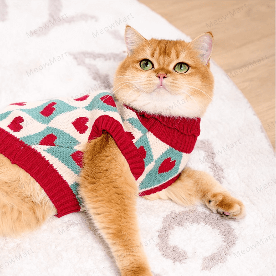 復古愛心保暖寵物背心 (貓狗適用)