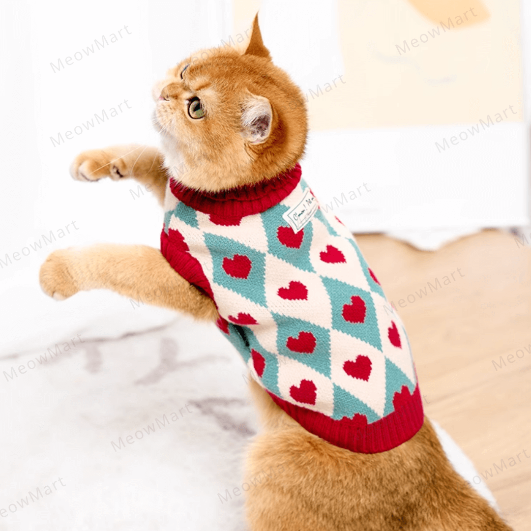 復古愛心保暖寵物背心 (貓狗適用)