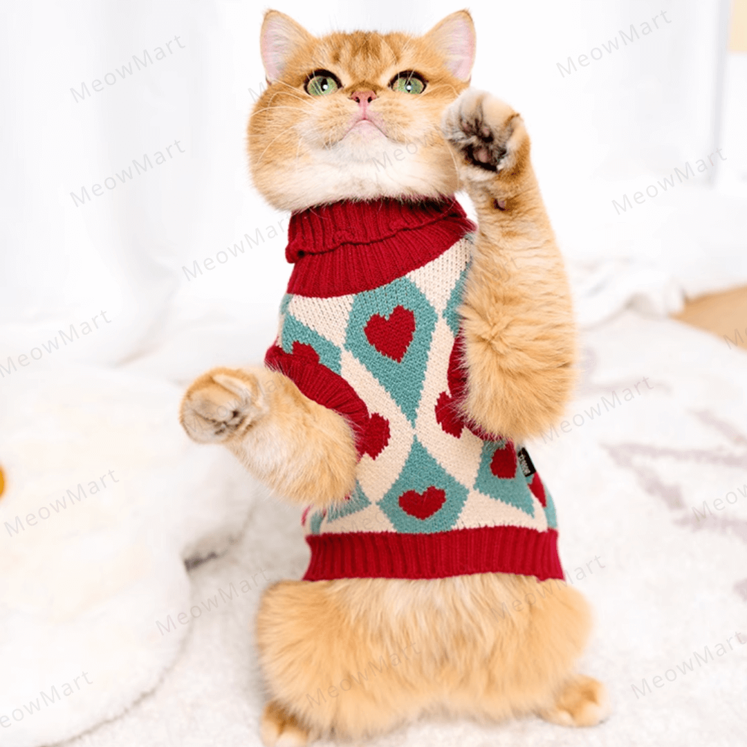 復古愛心保暖寵物背心 (貓狗適用)