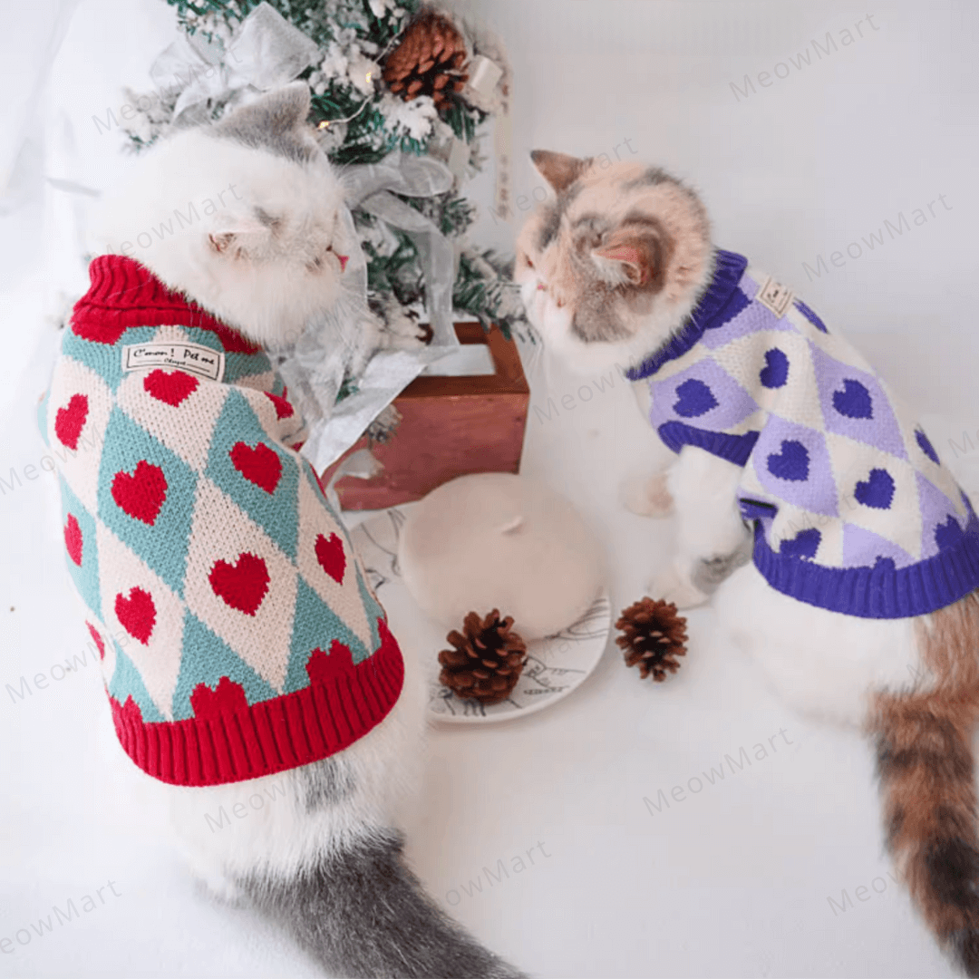 復古愛心保暖寵物背心 (貓狗適用)