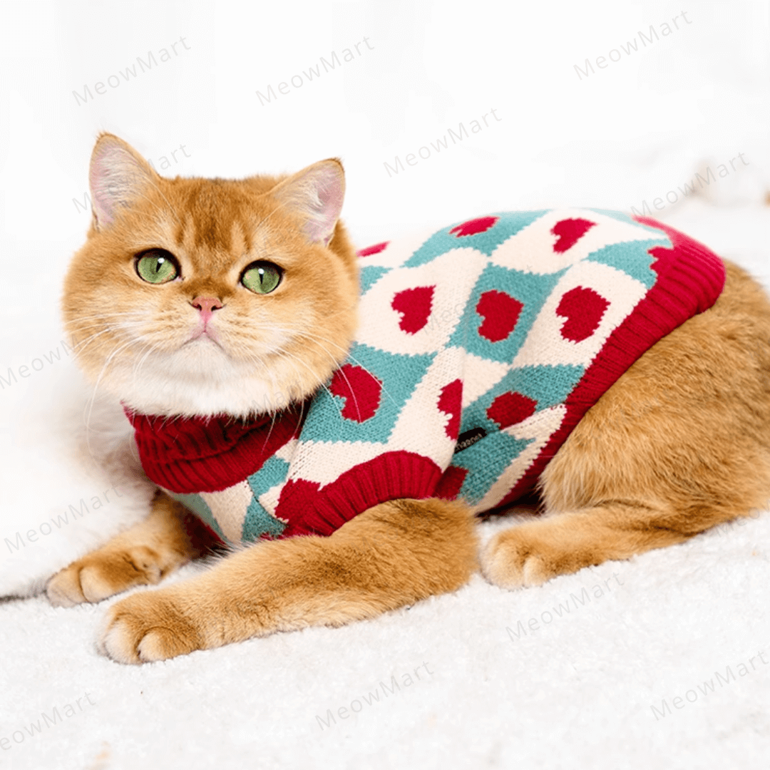 復古愛心保暖寵物背心 (貓狗適用)
