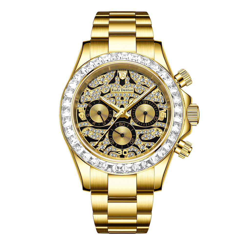 【RudyDenton 勞迪丹頓】RDT-007-S01 真鑽時標 夜光 晶鑽錶圈 日期星期 真三眼 鏤空 機械 腕錶