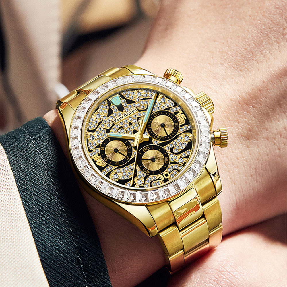 (預購)【RudyDenton 勞迪丹頓】RDT-007-S01 真鑽時標 夜光 晶鑽錶圈 日期星期 真三眼 鏤空 機械 腕錶