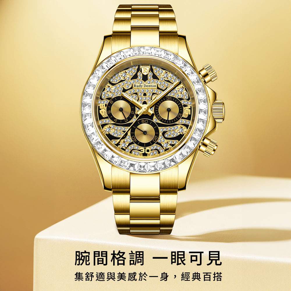 【RudyDenton 勞迪丹頓】RDT-007-S01 真鑽時標 夜光 晶鑽錶圈 日期星期 真三眼 鏤空 機械 腕錶
