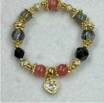 [S] GEMZ & CO ZBA CRYSTAL BRACELET, RHODOCHROSITE/OBSIDIAN/GEEY MOONSTONE/HERKIMER, Y310 (Y310)