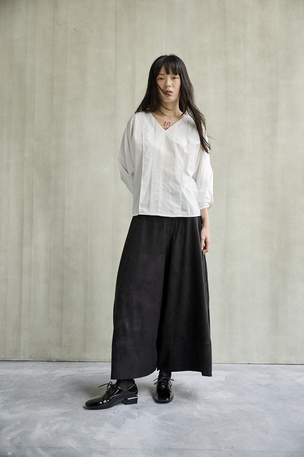 後鬆緊帶高腰裙褲