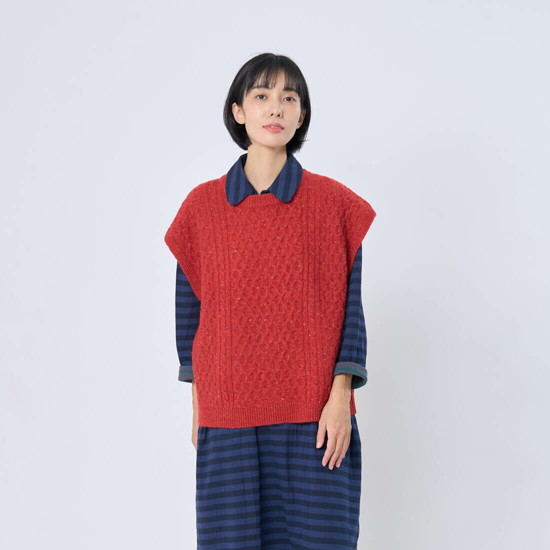 Kate 圓領麻花彩點針織背心/紅