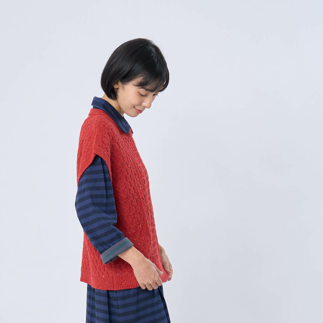 Kate 圓領麻花彩點針織背心/紅