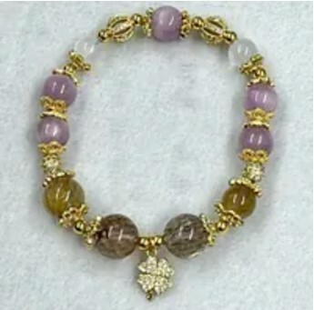 [S] GEMZ & CO ZBA CRYSTAL BRACELET, KUNZITE/MOONSTONE/GOLD RUTILE/BLACK SUPER 7, Y312 (Y312)