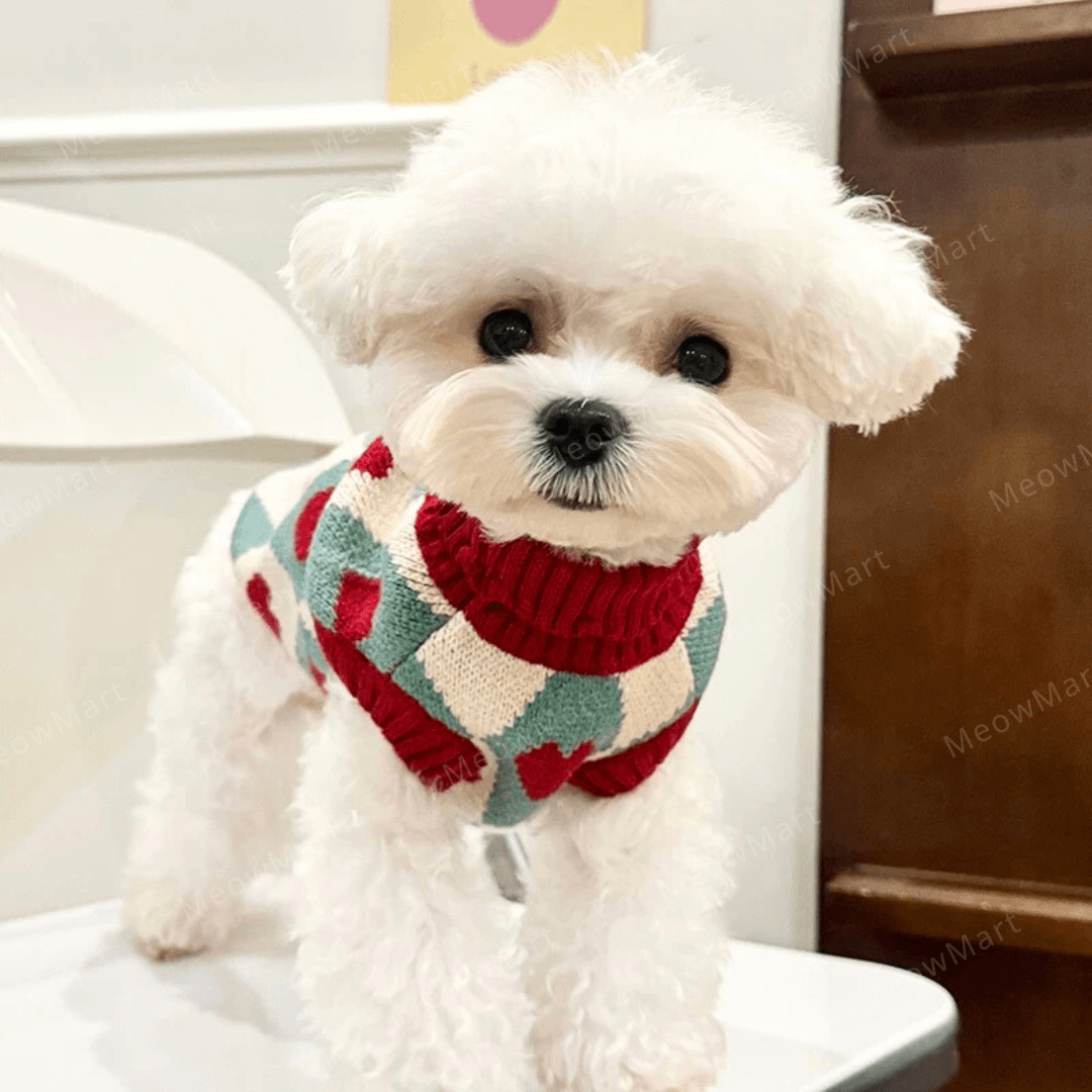 復古愛心保暖寵物背心 (貓狗適用)