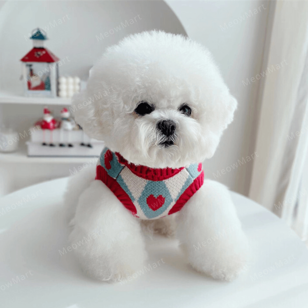 復古愛心保暖寵物背心 (貓狗適用)