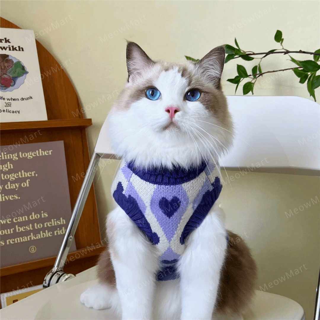 復古愛心保暖寵物背心 (貓狗適用)