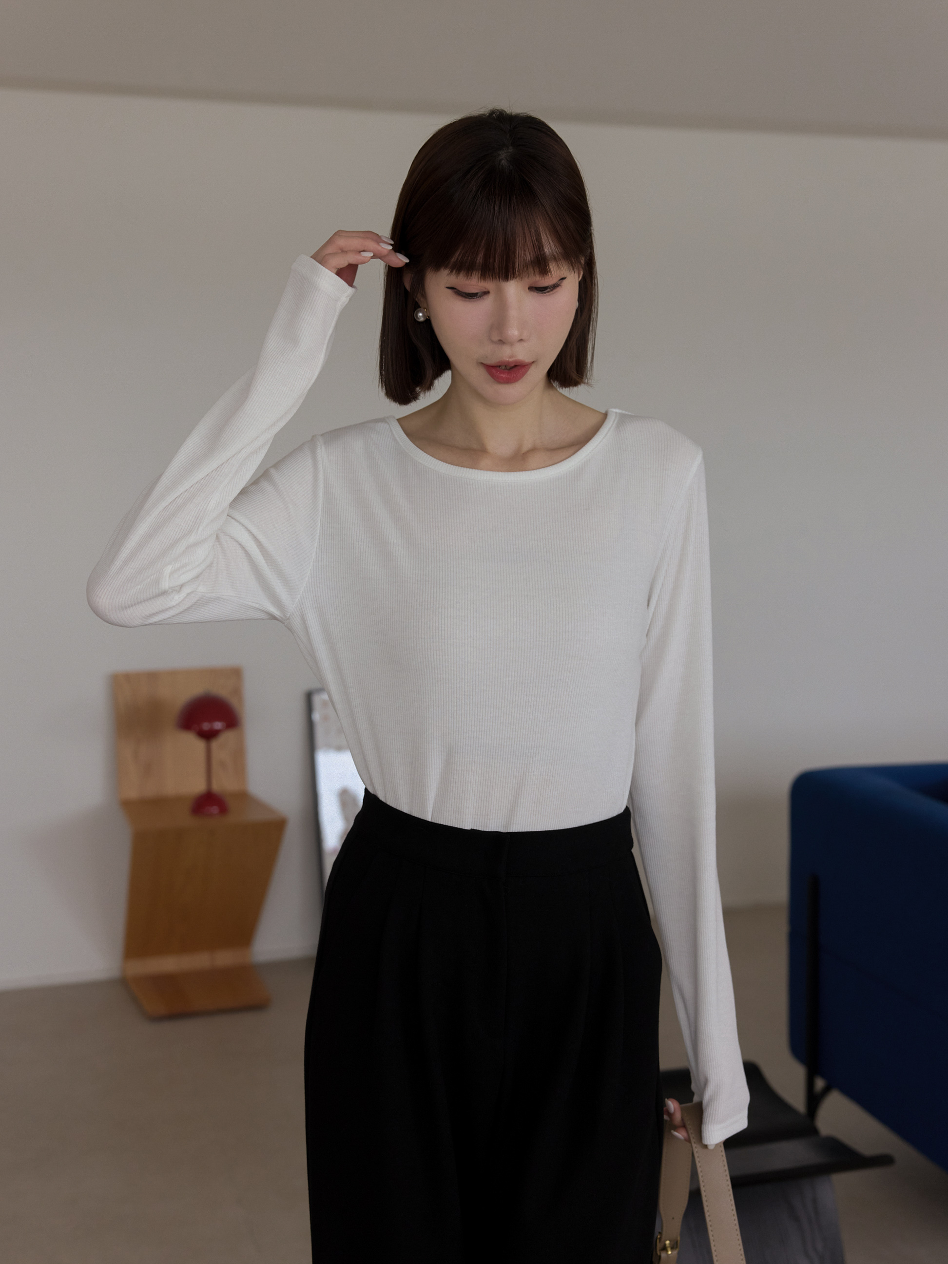 極簡百搭內磨毛坑紋上衣