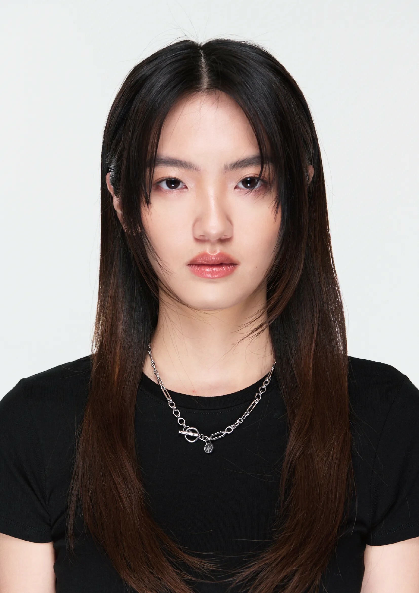 MIXTURE MN029 雙圓圈 串接 長方塊鏈 純鋼 項鍊