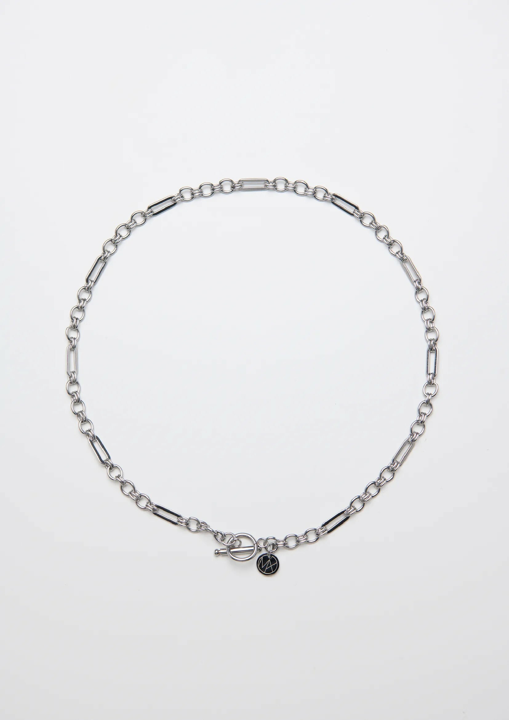 MIXTURE MN029 雙圓圈 串接 長方塊鏈 純鋼 項鍊